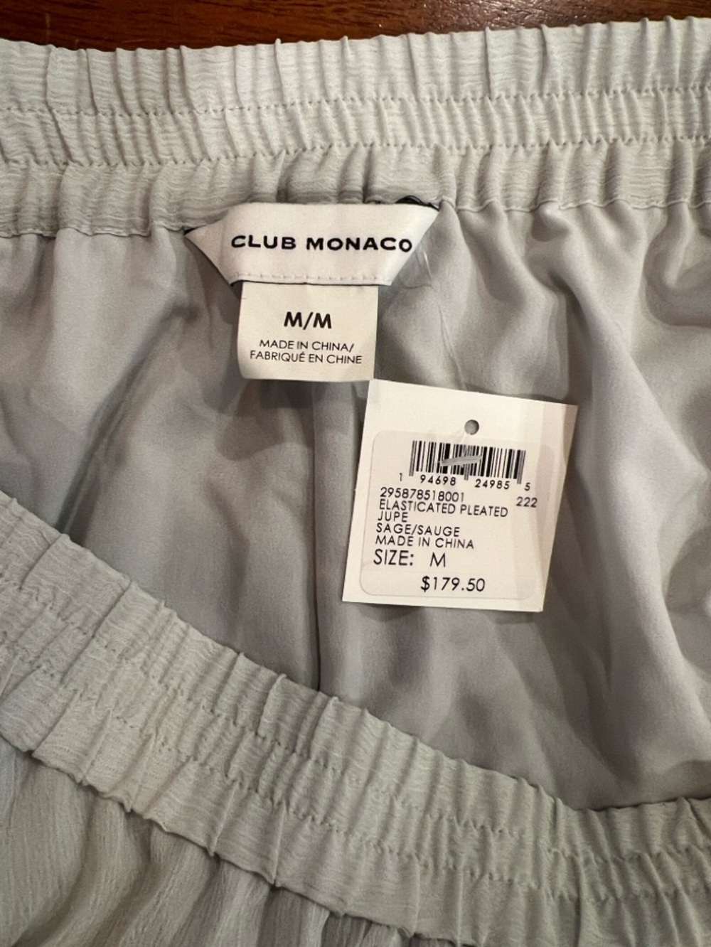 Club Monaco Pleated Flowy Skirt Midi Elasticated Sage Green Size M New - Picture 9 of 12